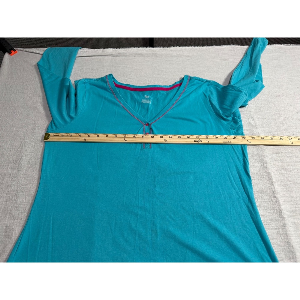 Sleep Chic Women's XL Turquoise Blue Pink Trim Henley Long Sleeve Pajama Top - Picture 4 of 8